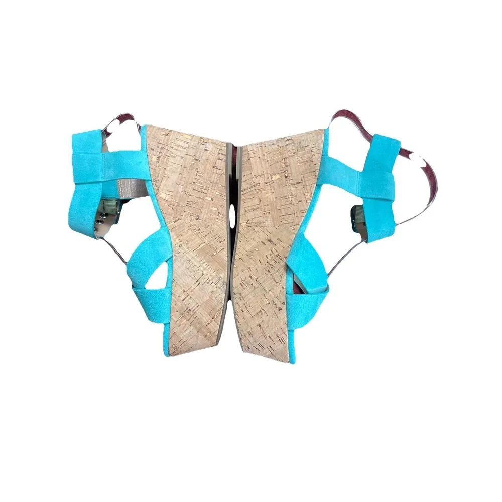 Marc Fisher LTD Cacie‎ Turquoise Suede Platform Sandal Buckle Women Sz 6.5 M Fun
